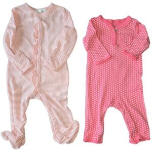 Starting Out & Carters Baby Girl Sleeper Romper Bundle Pink Floral Stripe 3-6M